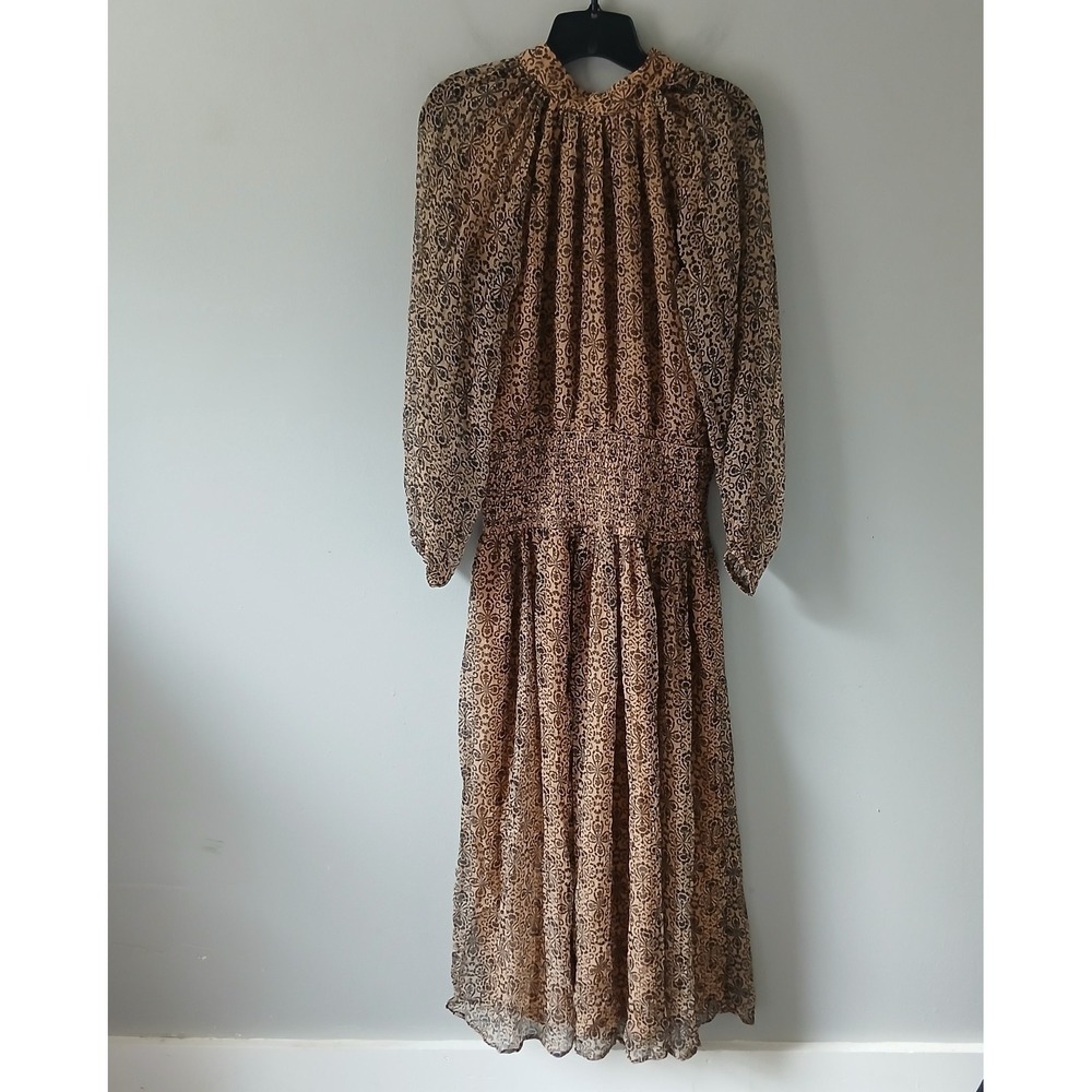 Anthropologie Let Me Be Women's‎ XS Smocked Mock-Neck Maxi Dress Floral Pleated